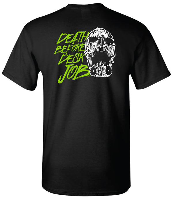 "Death Before Desk Job" Parts and Tools Skull Premium Short Sleeve Tee in Black
