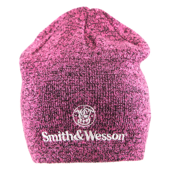 Smith & Wesson® Ladies Logo Beanie in Heather Black and Pink