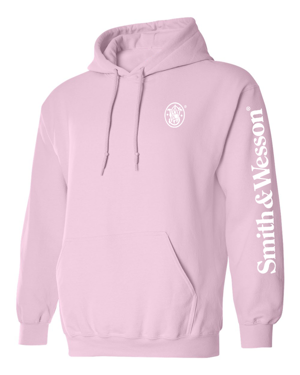 Smith & Wesson® Long Sleeve Hoodie Sweatshirt with Sleeve Logo Print in Light Pink