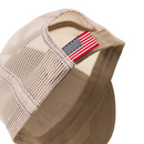 CASE IH® Khaki Mesh Back Trucker Cap with Embroidered Logo and USA Flag Patch