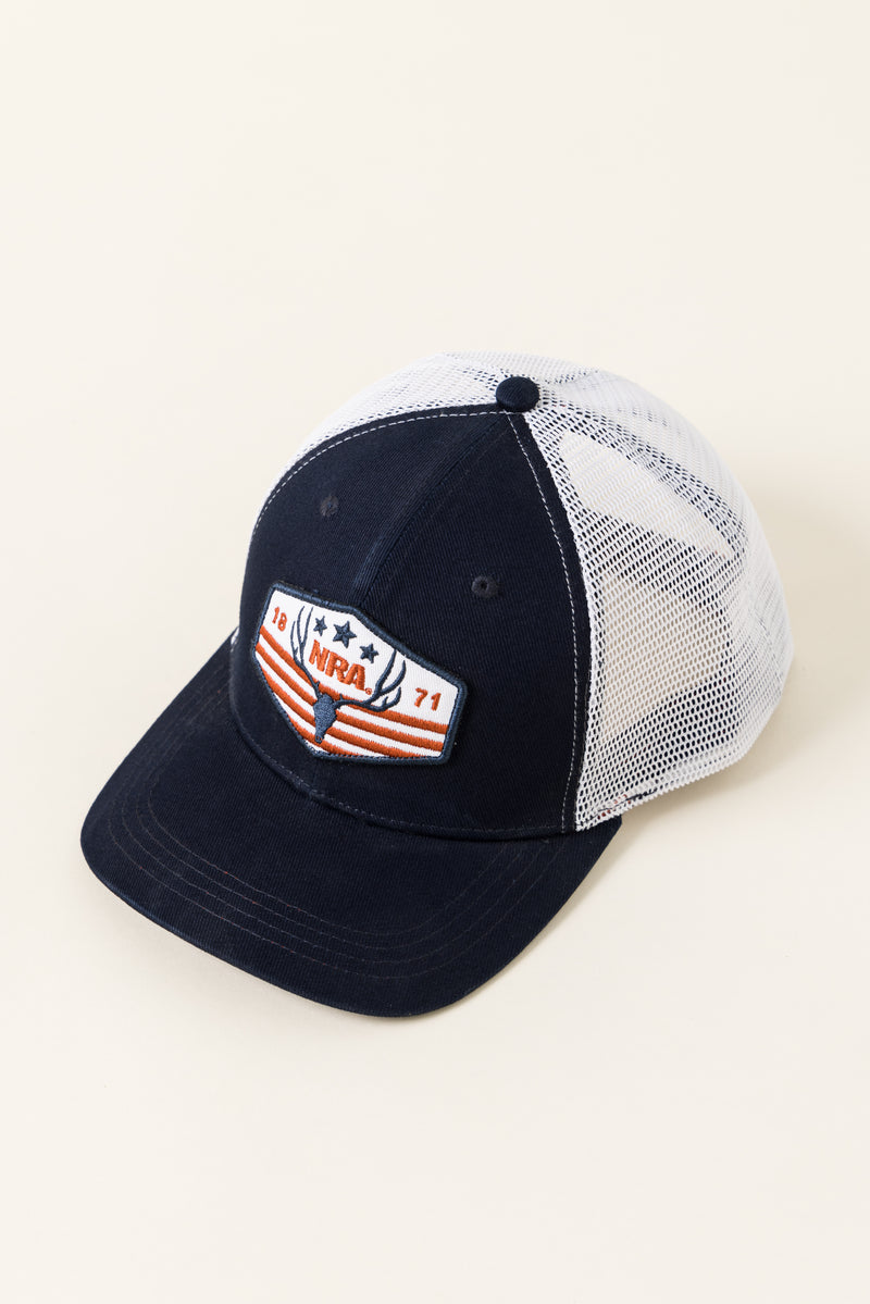 NRA® Navy Trucker Cap with Stars & Bars Deer Skull Patch