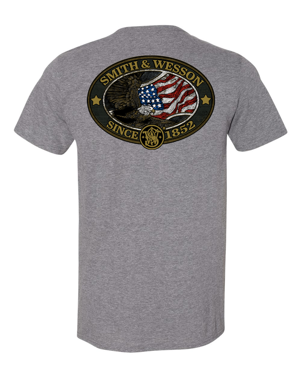 Smith & Wesson® Color Flying Eagle Belt Buckle Premium Tee in Nickel Heather