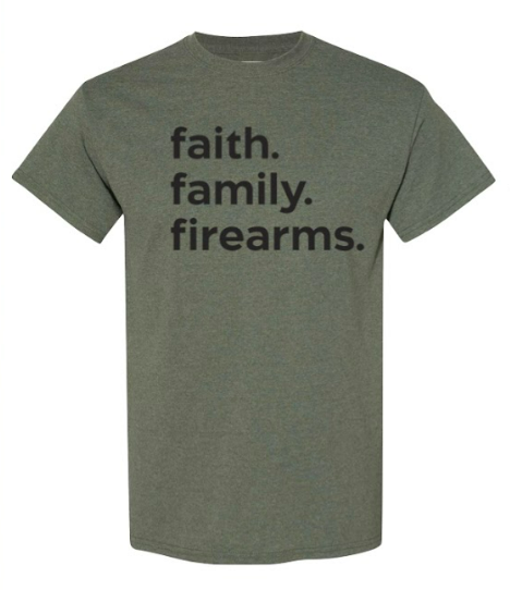 NRA® Men's Faith, Family, Firearms NRA Premium Tee in OD Heather