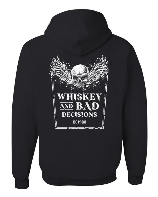 Trademarked® "Whiskey and Bad Decisions" Pullover Hoodie in Black