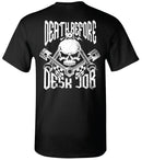 "Death Before Desk Job" Skull and Pistons Premium Short Sleeve Tee in Black