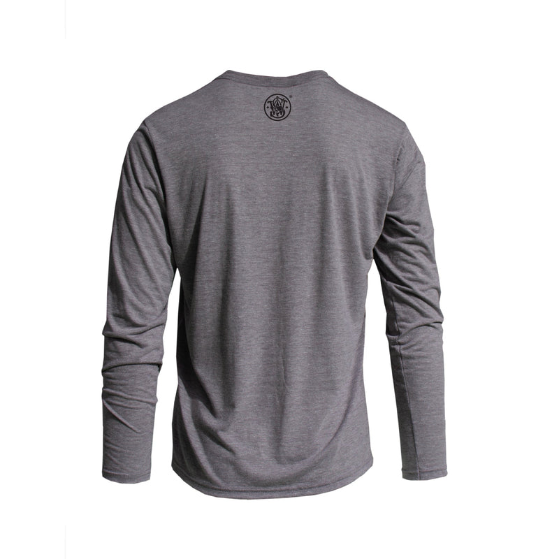 Smith & Wesson® Long Sleeve Tee with Vertical Logo & US Flag in Nickel Heather