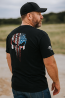 Kick Brass® – Flag Filled Grunge Skull Tee in Black