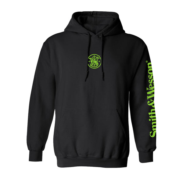 Smith & Wesson® Meatball & Arm Sleeve Logo in Electric Green Pullover Hoodie in Black
