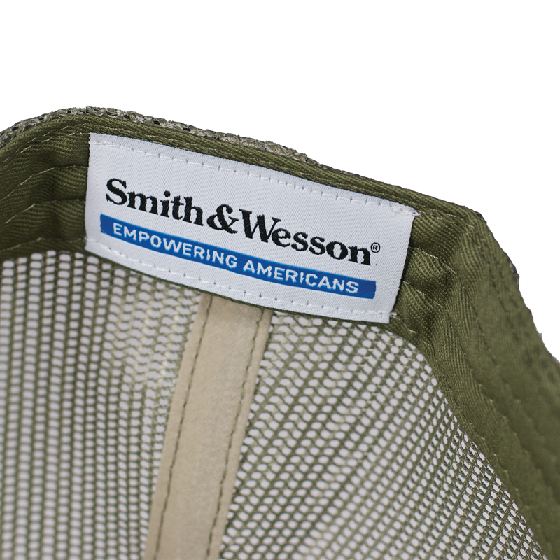 Smith & Wesson® Leather Patch Trucker Hat in Loden Green and Tan