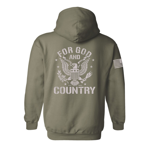 Kick Brass® "For God and Country" Pullover Hoodie in Military Green