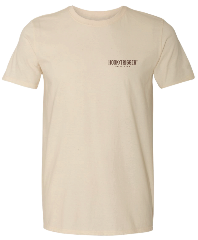 Hook & Trigger - Fishing Hook Lake Scene with Buck Premium Tan Tee