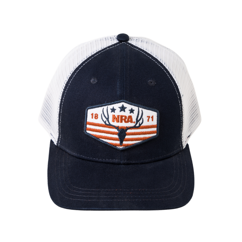 NRA® Navy Trucker Cap with Stars & Bars Deer Skull Patch