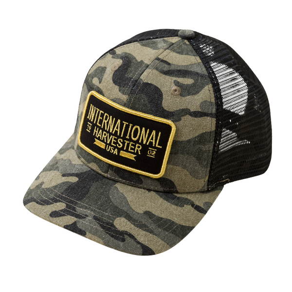 IH® International Harvester® Washed Camo Mesh Back Trucker Cap with Embroidery Logo Patch