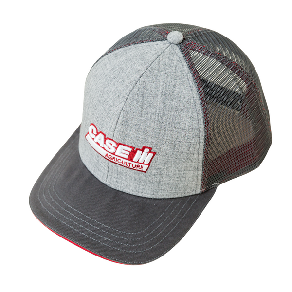 CASE IH® Two-Tone Heather Grey and Black Mesh Back Trucker Cap with 3D Embroidery