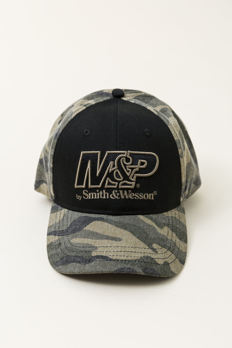 M&P® by Smith & Wesson® Two-Tone Logo 6-panel Washed Twill Cap in Camo and Black