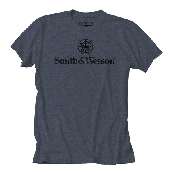 Smith & Wesson®  Distressed Logo Premium Tee in Denim Heather