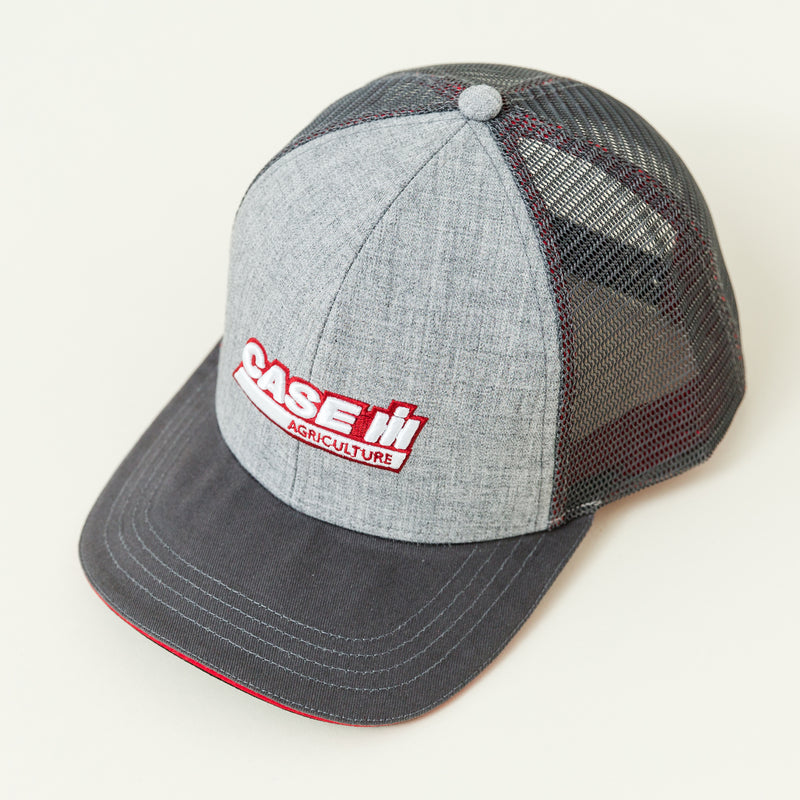 CASE IH® Two-Tone Heather Grey and Black Mesh Back Trucker Cap with 3D Embroidery