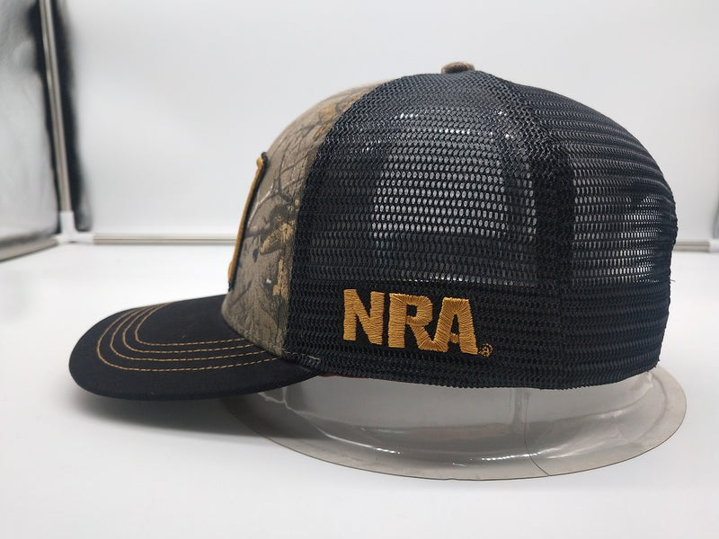 NRA® RealTree Xtra® and Black 6-Panel Trucker Cap with American Flag Woven Patch