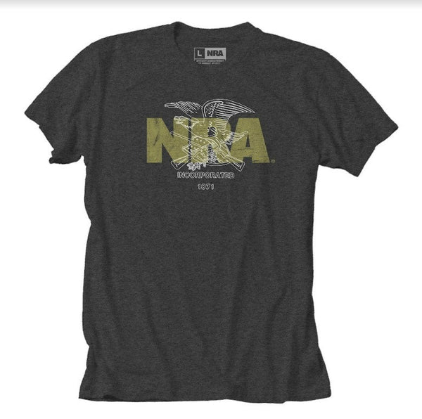 NRA® Distressed Logo with Eagle Premium Tee in Smoke Heather