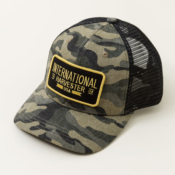 IH® International Harvester® Washed Camo Mesh Back Trucker Cap with Embroidery Logo Patch