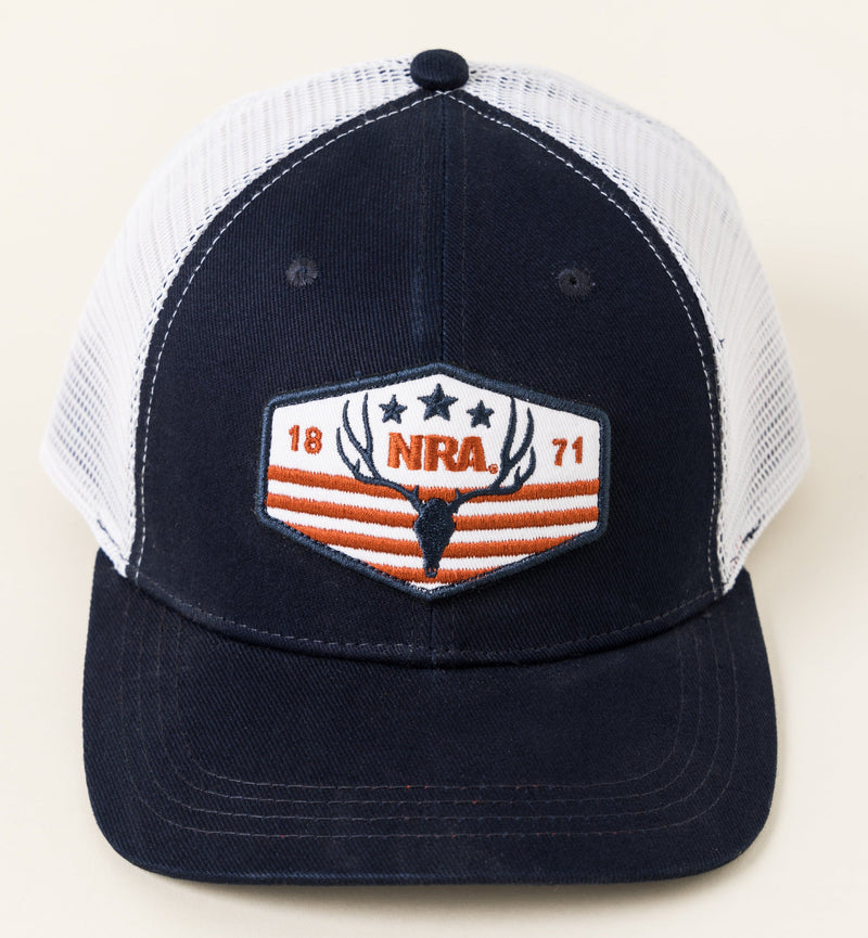 NRA® Navy Trucker Cap with Stars & Bars Deer Skull Patch