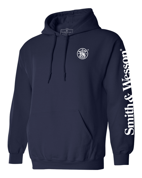Smith & Wesson® Long Sleeve Hoodie Sweatshirt with Sleeve Logo Print in Navy
