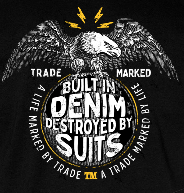 "Built In Denim, Destroyed By Suits" Premium Short Sleeve Tee - Black
