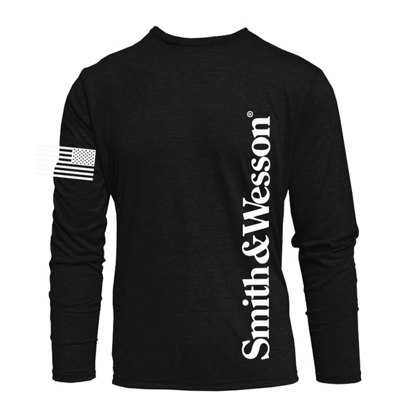 Smith & Wesson® Long Sleeve Tee with Vertical Logo & US Flag in Black