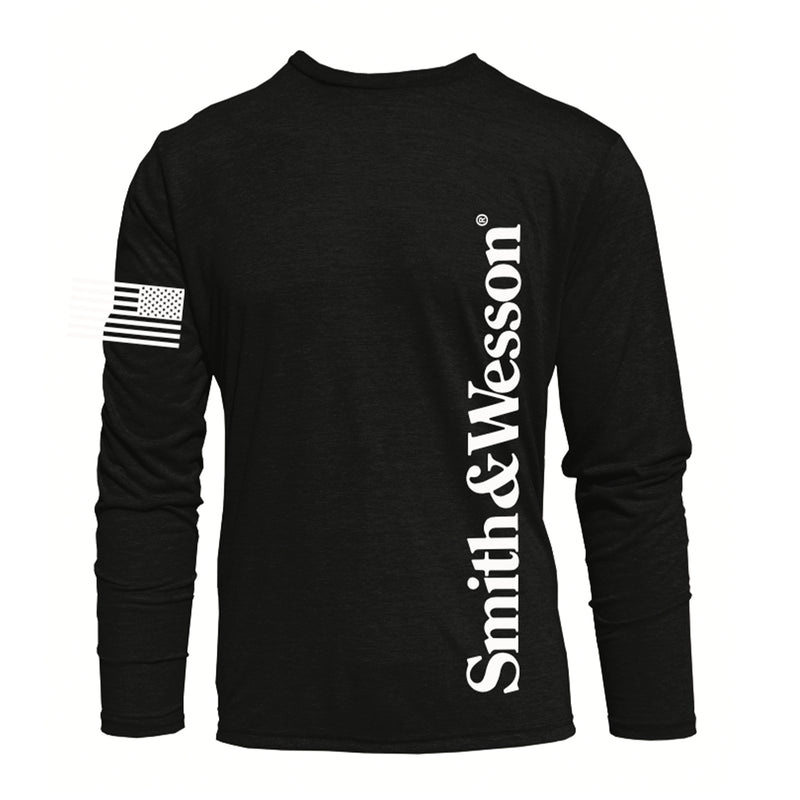 Smith & Wesson® Long Sleeve Tee with Vertical Logo & US Flag in Black
