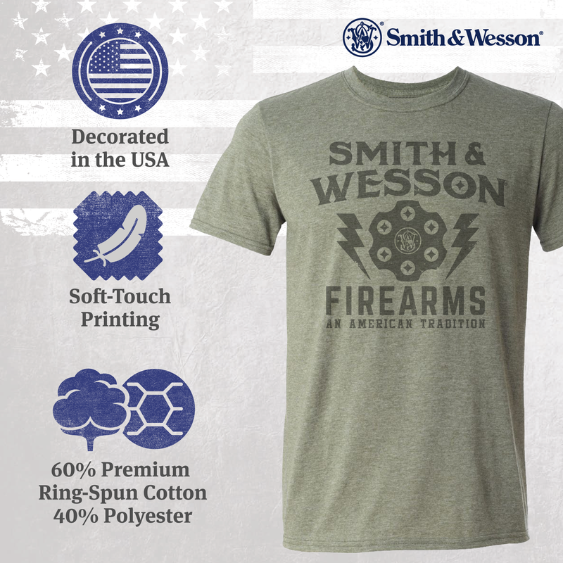 Smith & Wesson® Revolver Men's Premium Short Sleeve Tee in O.D. Heather Green