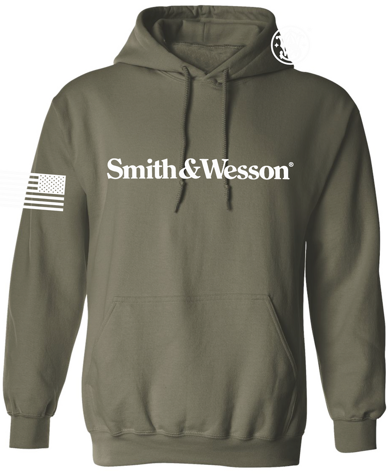 Smith & Wesson® Pullover Hoodie with Logo & US Flag in Military Green