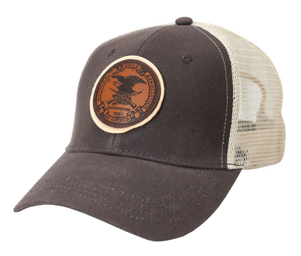 NRA® Oilcloth Mesh Back Trucker Cap with Faux Leather Embossed Badge